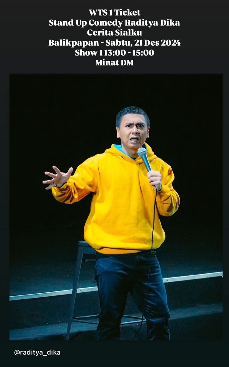 ardhyaputra's tweet photo. WTS 1 Ticket Stand Up Comedy Raditya Dika - Cerita Sialku.
Balikpapan - Sabtu, 21 Desember 2024
Show 1 13:00 - 15:00

Ngga bisa hadir karena ada agenda lain.
Minat DM https://t.co/vVRAydRKKg
