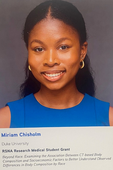 Congratulations, <a href="/DukeRadiology/">Duke Radiology</a>'s Miriam Chisholm, Recipient of <a href="/RSNA/">RSNA</a> R&amp;E Grant.
Read more:
ow.ly/UyQc50UrORf