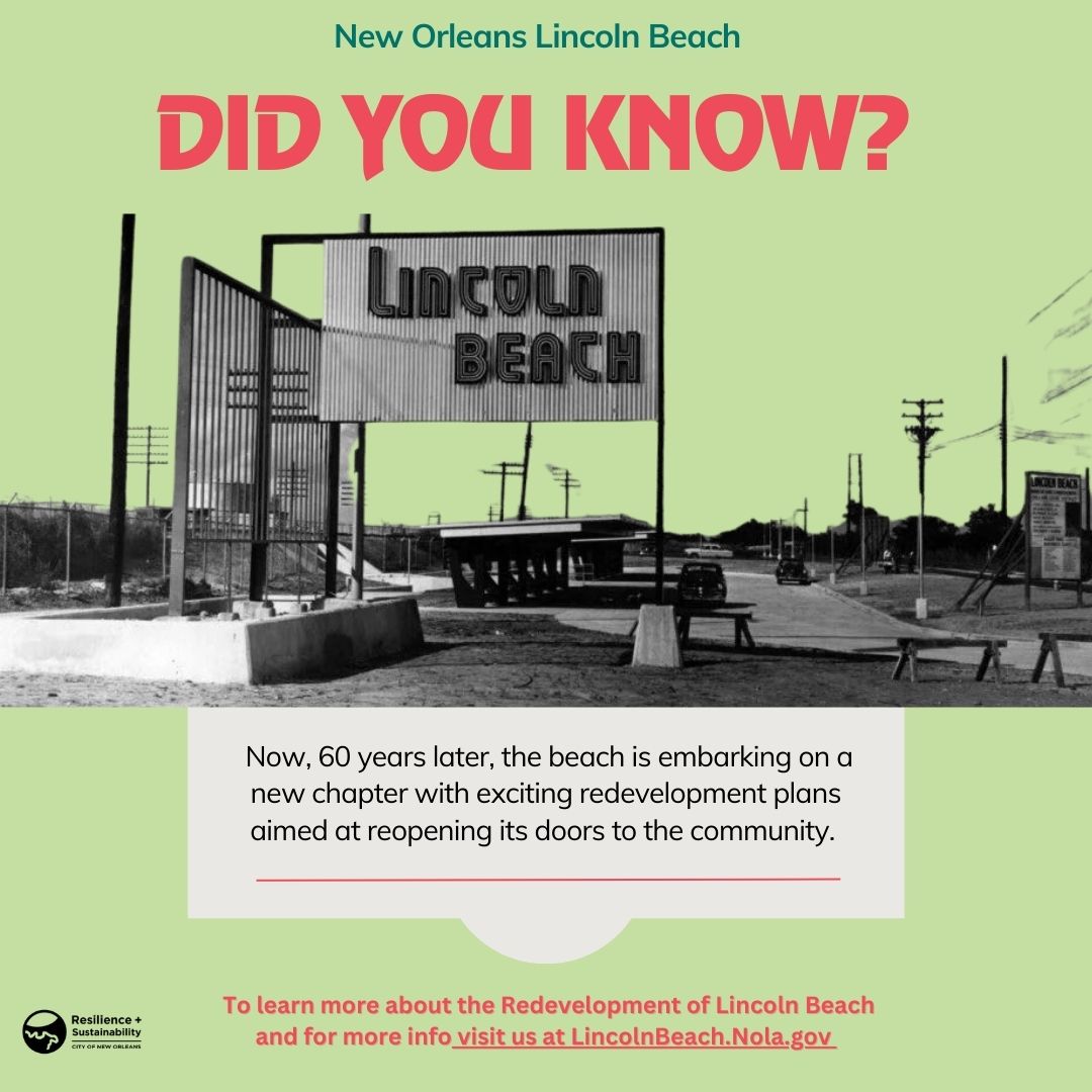 #DidYouKnow Lincoln Beach's history dates back to the 1930s? We're proud to be redeveloping this beloved community staple nearly 100 years later! Stay tuned for updates on our progress, plans, and the  reopening of Lincoln Beach! 🌊
#LincolnBeach #NewOrleansBeach #CommunityBeach