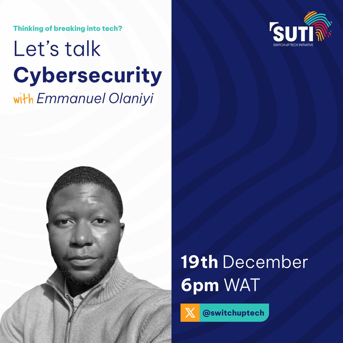 switchuptech's tweet photo. #TransitionThurdays is back, and we will be looking at Cybersecurity!

We are delighted to have @callmetosyn join us.

Anticipate an insightful conversation! https://t.co/P9UHx2rq5Q