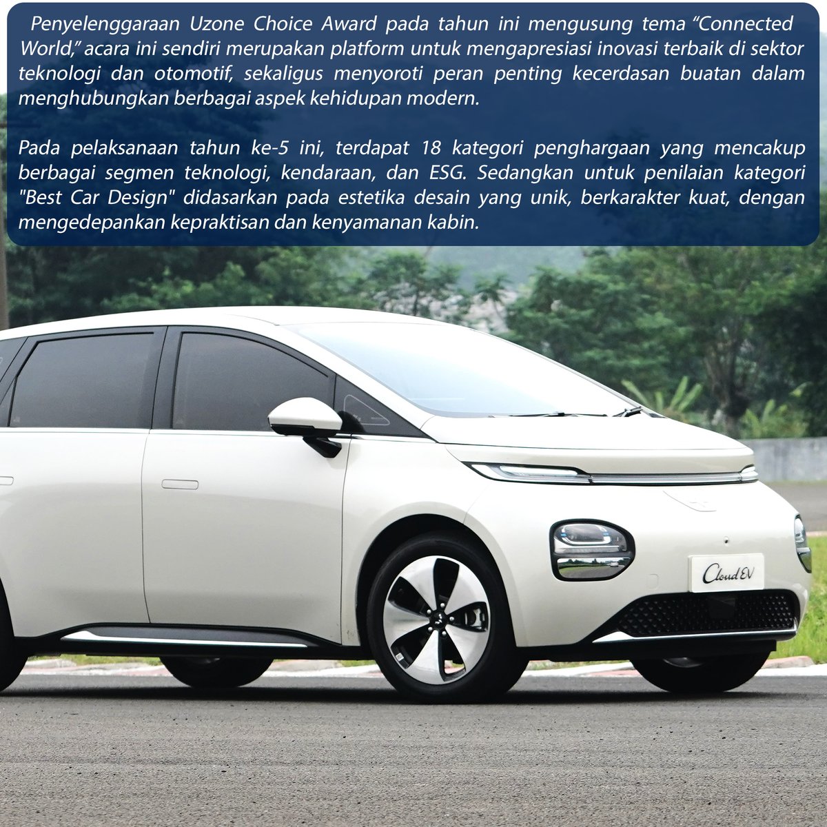 Dapurpacu_id's tweet image. Wuling Motors lewat salah satu lini EV ABC Stories-nya, Cloud EV, dinobatkan sebagai Best Car Design dalam perhelatan the 5th Uzone Choice Award – Connected World!

#wuling #wulingcloudev @WulingMotorsID