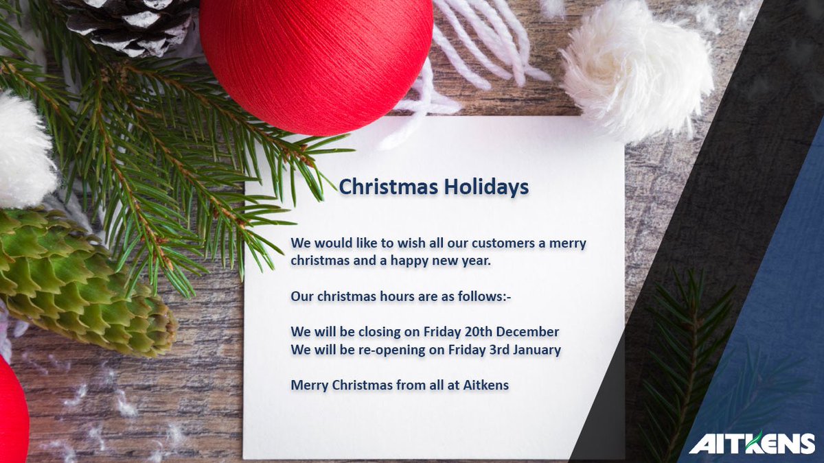 All at Aitkens would like to wish all our customers a Merry Christmas and thank you for your business 🎄🎅

We will be closing on Friday 20th December and will re-open on Friday 3rd January… <a href="/Aitkens_turf/">𝔸𝕀𝕋𝕂𝔼ℕ𝕊</a>