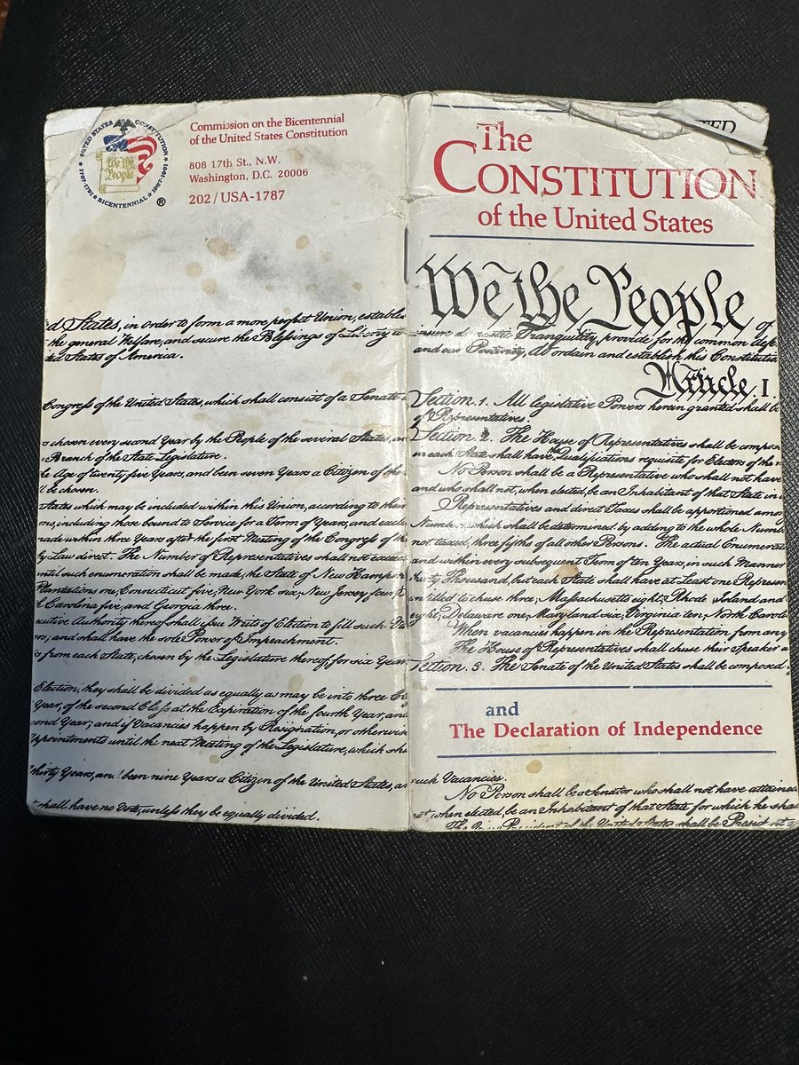 CiaoWashington's tweet photo. On this rainy day in Washington DC, rereading my ragged copy of the Constitution of the United States, especially Article 2 Section 2. https://t.co/UQsHEHzrk2