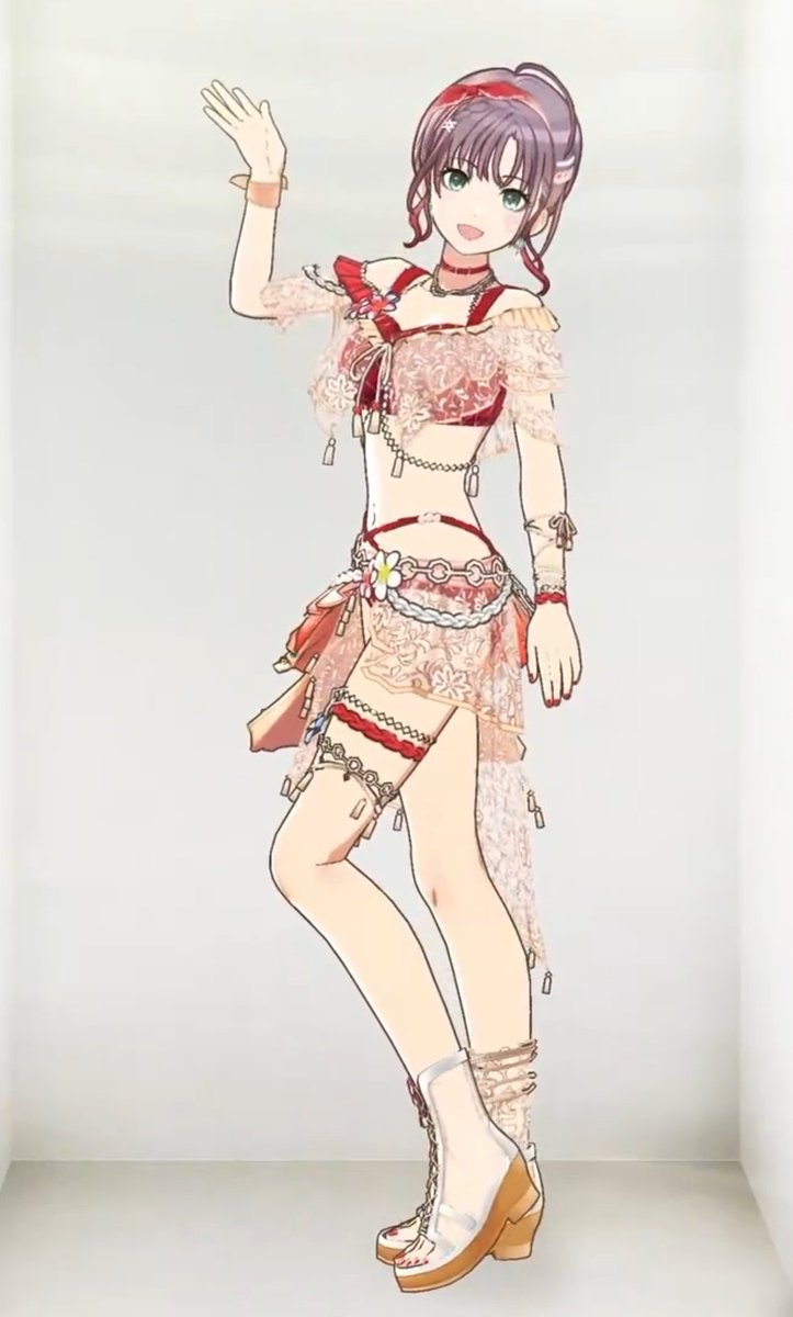 この衣装…横向いた時の腰とかお腹のラインがエッチ過ぎる…下のヒモが想像力を掻き立てる 