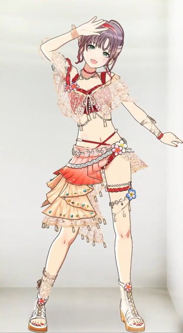 この衣装…横向いた時の腰とかお腹のラインがエッチ過ぎる…下のヒモが想像力を掻き立てる 