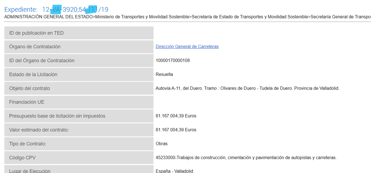 FroilLannister's tweet photo. Notas manuscritas que ha entregado Aldama hoy al Supremo, supuestamente de mano de Koldo.

Aparece una anotación de Valladolid. 111 el número para identificarla la contratación supuestamente amañada. Se le otorgaría a San José - Avintia.

Pues resulta que me he pasado por la web de contratación del Estado y fijaos que he encontrado una cosa muy interesante.

La oferta del Ministerio de Transportes, que termina en "111" de unas obras en Valladolid de unos trabajos se publicó en mayo de 2019, se adjudicó en noviembre a una UTE de San José - Avintia.

No es magia, son tus impuestos.