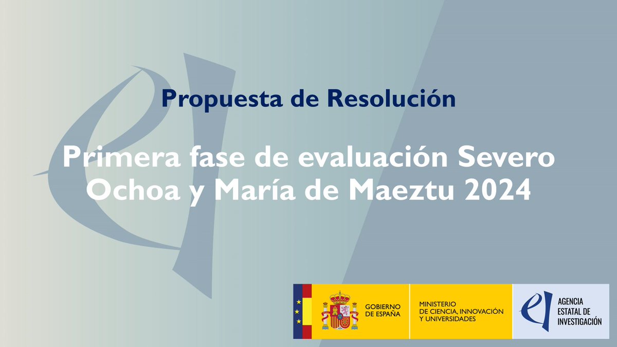 Agencia Estatal de Investigación (@ageinves) on Twitter photo ‼️ La <a href="/AgEInves/">Agencia Estatal de Investigación</a> publica la Propuesta de resolución del resultado de la primera fase de evaluación para la concesión de acreditaciones y ayudas públicas para Centros de Excelencia "Severo Ochoa" y Unidades de Excelencia "María de Maeztu" 2024.
🔗 aei.gob.es/sites/default/… ‼️ La <a href="/AgEInves/">Agencia Estatal de Investigación</a> publica la Propuesta de resolución del resultado de la primera fase de evaluación para la concesión de acreditaciones y ayudas públicas para Centros de Excelencia "Severo Ochoa" y Unidades de Excelencia "María de Maeztu" 2024.
🔗 aei.gob.es/sites/default/…