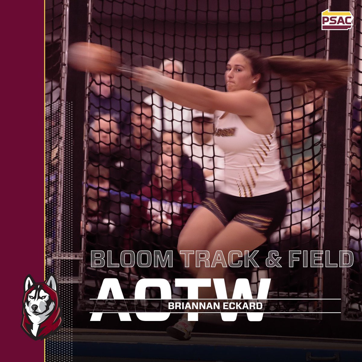 Congratulations to our Women’s Athlete of the Week, Briannan Eckard! Bria set a lifetime best by over 5 feet in the weight throw this past weekend! She took the runner-up spot at Susquehanna, and has now jumped to 4th in the PSAC rankings. Way to go, Bria! 🐾