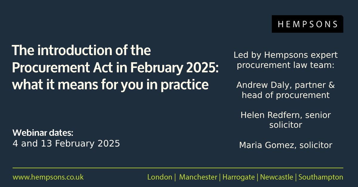 Join our specialist #procurementlaw team for their free webinar on either 4 or 13 Feb 2025 as we consider the practical implications of the Procurement Act 2023 &amp; what it means for you/your organisations on a day-to-day basis. Click to book: hpsns.co/events