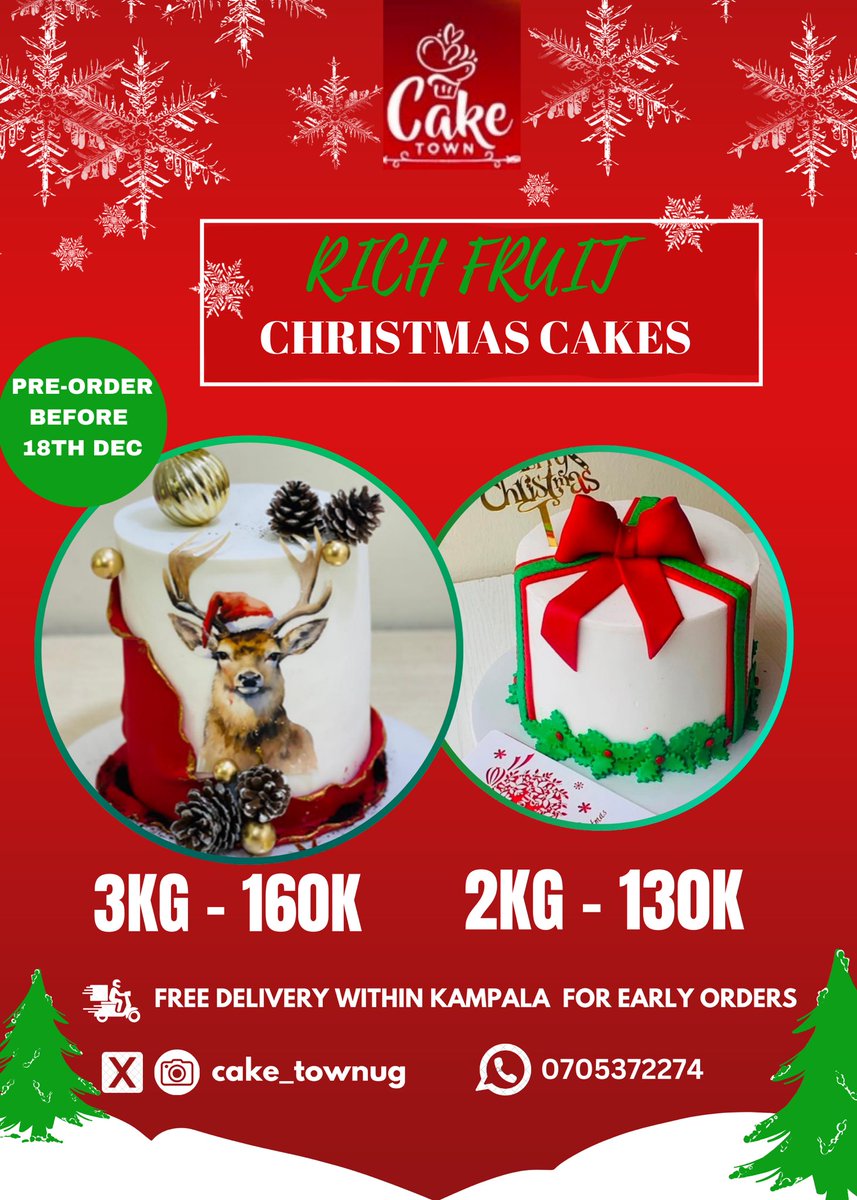 mutonyi_faith's tweet photo. Cakes for all functions @cake_townug 
Kindly patronize me by contacting us on 0705372274. 
We also have a Christmas cake Menue in frame 3. 
Happy new week😊 https://t.co/tpqwhswTTd