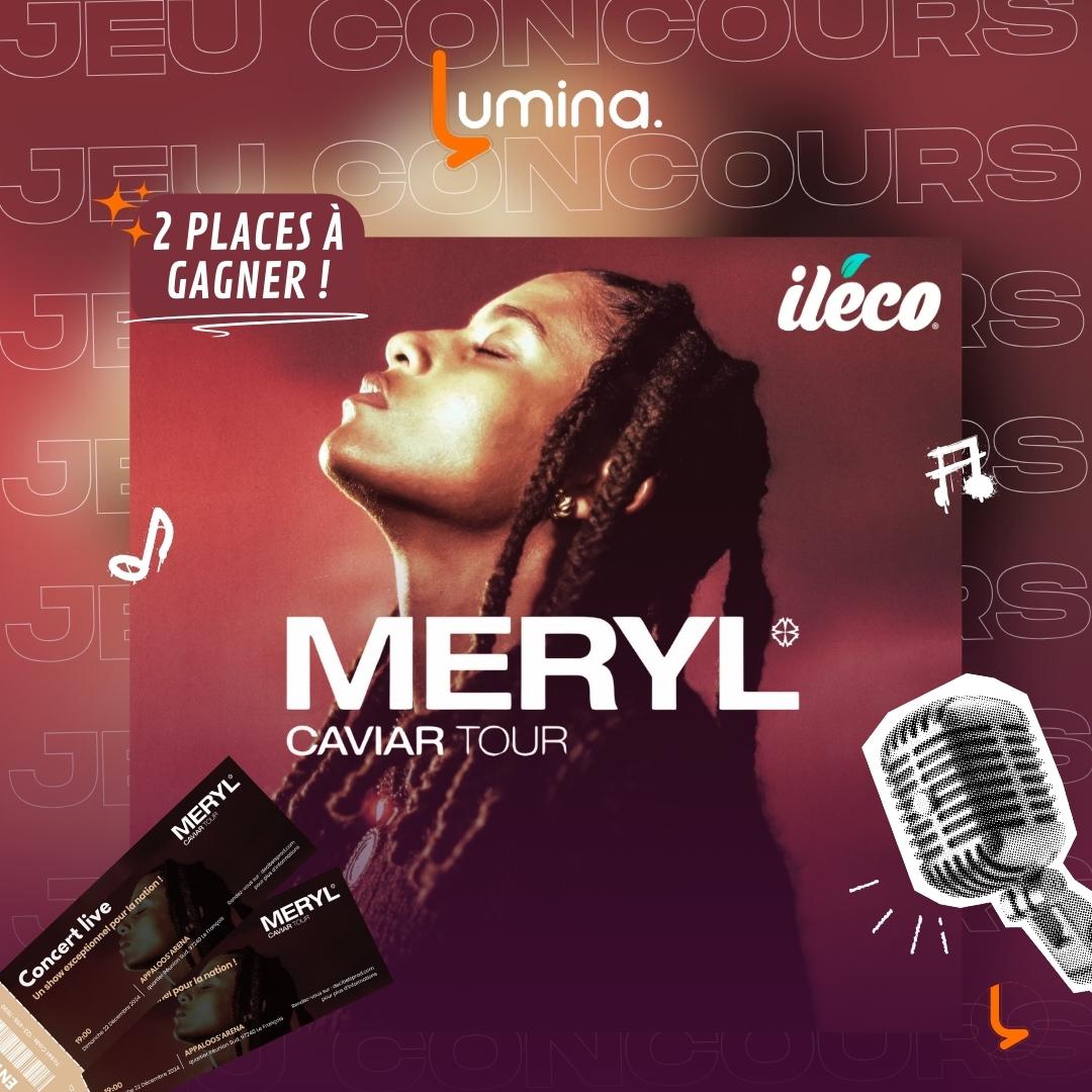 🎉 𝗝𝗘𝗨 𝗖𝗢𝗡𝗖𝗢𝗨𝗥𝗦 𝗔𝗩𝗘𝗖 <a href="/Luminaofficiel/">Lumina</a> ➡️ instagram.com/ilecoapp

🎤 Le 22 décembre, <a href="/Meryl270/">Meryl</a> débarque à l’Appaloos’Arena, et toi… tu pourrais bien y être, GRATOS ! 😎 C’est pas le feu, ça ? 🔥

🎁 À gagner : 2 places pour le concert qui va retourner le François