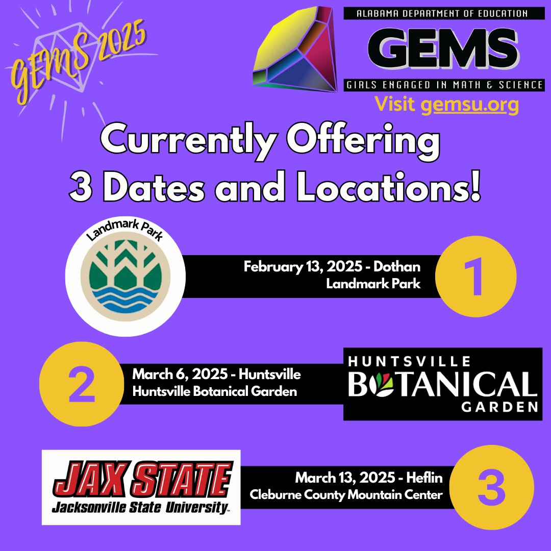 ✨ Ready to inspire the next generation of female STEM leaders? 🌟 Join us at the 17th Annual GEMS Expo to discover 8 strategies that boost confidence &amp; ignite a passion for STEM! 🚀 Apply by Dec 19—spaces are limited! 🔗 gemsu.org #GirlsEngagedinMathandScience