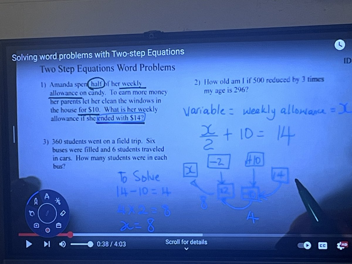 SthomasMATH's tweet image. Mrs Bennett uses flowchart strategy to model how to solve 2step problem in context @EndiaHatcher @cavalier_corner @SLMillaci #math