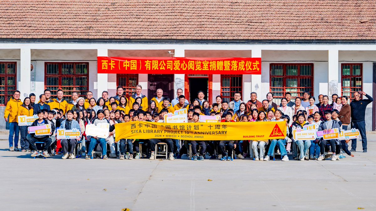 Sika's tweet image. Since 2015, the Sika Library Project has donated 123,400 books across nine provinces of China. Special thanks to our volunteers who set up three new reading rooms in Bozhou in 2024. 

#SikaCares #LibraryProject #EducationMatters #CommunityImpact