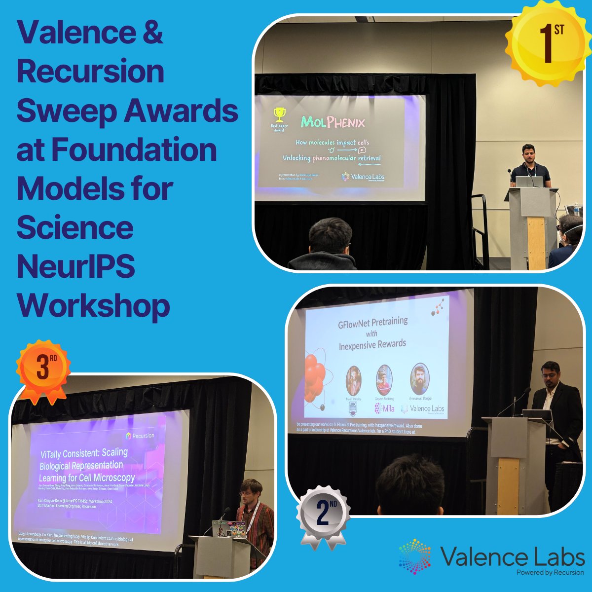 Recursion (@recursionpharma) on Twitter photo 🎉 It’s a clean sweep! This past weekend at <a href="/NeurIPSConf/">NeurIPS Conference</a>, the world's most prestigious #ML conference, papers from <a href="/valence_ai/">Valence Labs</a> & Recursion won first, second and third place awards at the Foundation Models for Science workshop. The winning papers offer breakthroughs in leveraging 🎉 It’s a clean sweep! This past weekend at <a href="/NeurIPSConf/">NeurIPS Conference</a>, the world's most prestigious #ML conference, papers from <a href="/valence_ai/">Valence Labs</a> & Recursion won first, second and third place awards at the Foundation Models for Science workshop. The winning papers offer breakthroughs in leveraging