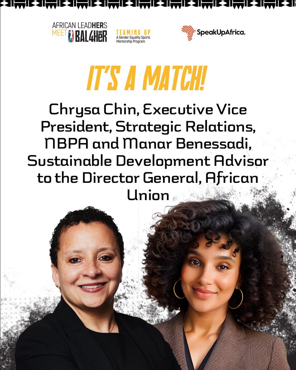 The future of #AfricanLeadHERs in Sports starts NOW.
Introducing our first two pairings for the #TeamingUp Mentorship Program with <a href="/thebal/">Basketball Africa League</a>!

#BAL4HER #WomenInSports