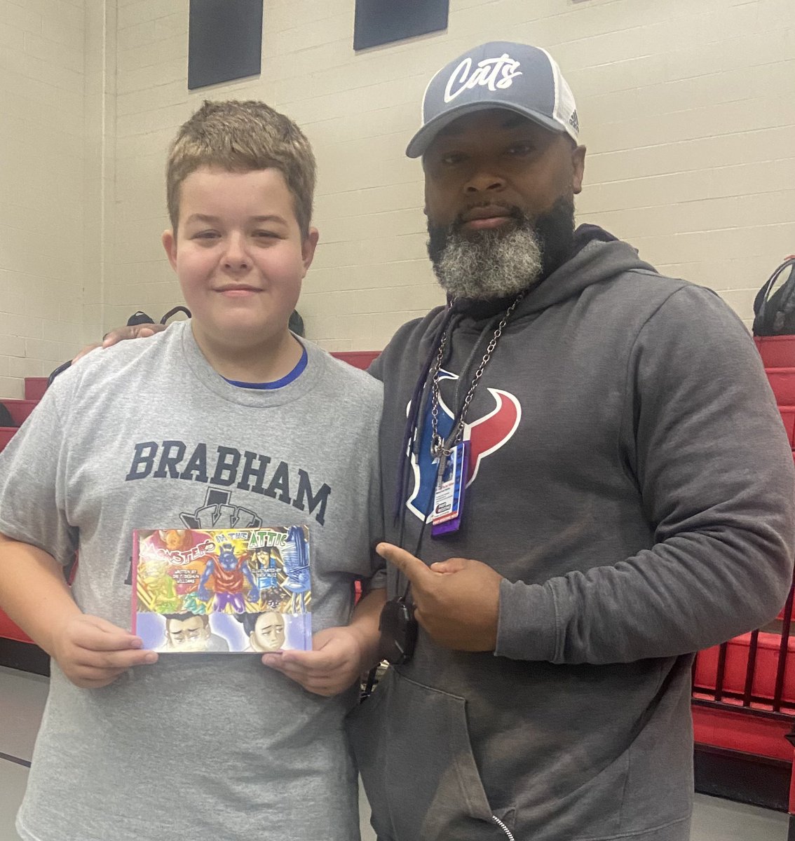 Amazing start to my morning when one of my students (Big Connor) surprised me with his purchase of my first children’s book dealing with mental health awareness and asked me to sign it for him! This meant a lot to us both 🙏🏾☝🏾. Stay in the fight big fella! #MonstersInTheAttic