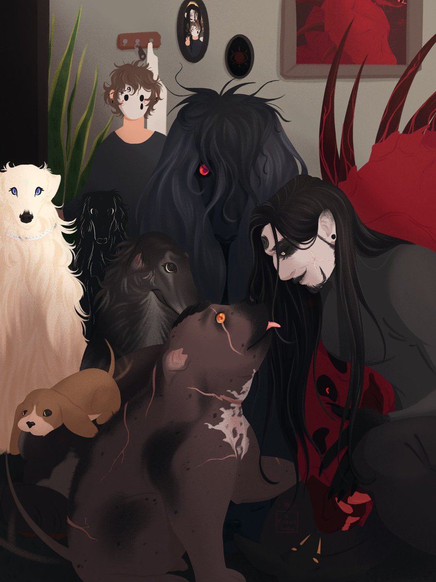 My piece for the <a href="/WindowToWorlds/">Window to Worlds zine | 2024 edition out now!</a> zine!  Caos and his dogs ❤️
The zine is free and you can grab it here: windowtoworlds.itch.io/window-to-worl…