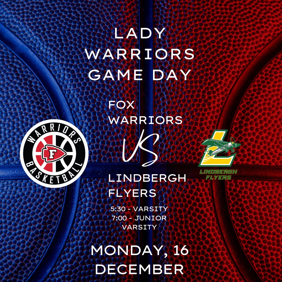 Fox Lady Warriors WBB ๐ (@foxgirlsbball1) on Twitter photo GAME DAY #6
Lady Warriors (3-2) at Lindbergh Flyers (3-2)
Varsity: 5:30 pm
JV: 7:00 pm
#LadyWarriorsBasketball
<a href="/FoxHSActivities/">Fox High School Activities</a> <a href="/GSV_STL/">Gateway Sports Venue</a> <a href="/STLhssports/">STLhighschoolsports</a> <a href="/MetroSportsSTL/">Metro Sports STL</a> GAME DAY #6
Lady Warriors (3-2) at Lindbergh Flyers (3-2)
Varsity: 5:30 pm
JV: 7:00 pm
#LadyWarriorsBasketball
<a href="/FoxHSActivities/">Fox High School Activities</a> <a href="/GSV_STL/">Gateway Sports Venue</a> <a href="/STLhssports/">STLhighschoolsports</a> <a href="/MetroSportsSTL/">Metro Sports STL</a>