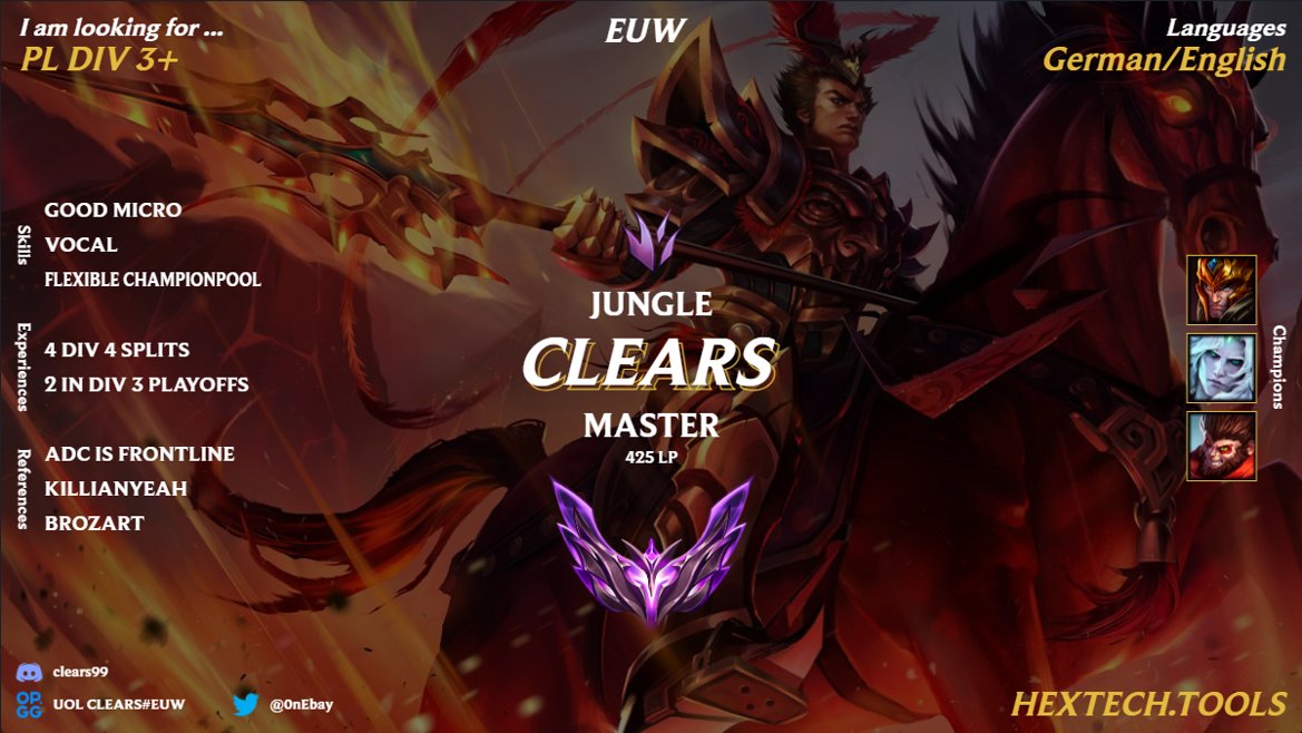 CLEARS (@0nebay) on Twitter photo while still in talks with
<a href="/UnicornsOfLove/">Unicorns of Love</a>
about next split. I am looking for offers/tryouts for PL3+. Feel free to DM me on Twitter or Discord. 🔁 greatly appreciated!
<a href="/lft_prime/">Prime League LFT</a>
<a href="/LoL_LFT/">LoL Looking For Team 🇮🇹 🇪🇺</a> while still in talks with
<a href="/UnicornsOfLove/">Unicorns of Love</a>
about next split. I am looking for offers/tryouts for PL3+. Feel free to DM me on Twitter or Discord. 🔁 greatly appreciated!
<a href="/lft_prime/">Prime League LFT</a>
<a href="/LoL_LFT/">LoL Looking For Team 🇮🇹 🇪🇺</a>