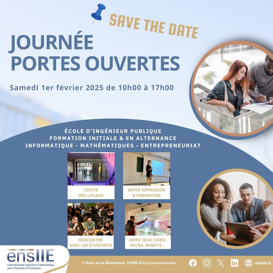 ensIIE (@ensiie) on Twitter photo 📅 Save The Date : Journée Portes Ouvertes - Samedi 1er février 2025 !
💡Pré-programme : ensiie.fr/.../actua.../j…
👉Pré-inscription en ligne : enquete.ensiie.fr/index.php/1022…
<a href="/BdE_ENSIIE/">BdE ENSIIE</a> <a href="/A3IE_/">ENSIIE Alumni - A3IE</a>
#JPO2025 #ingénieur #journéeportesouvertes 📅 Save The Date : Journée Portes Ouvertes - Samedi 1er février 2025 !
💡Pré-programme : ensiie.fr/.../actua.../j…
👉Pré-inscription en ligne : enquete.ensiie.fr/index.php/1022…
<a href="/BdE_ENSIIE/">BdE ENSIIE</a> <a href="/A3IE_/">ENSIIE Alumni - A3IE</a>
#JPO2025 #ingénieur #journéeportesouvertes