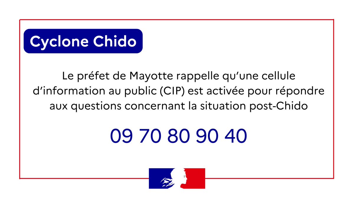 #CycloneChido | 📷 Une cellule d'information au public est ouverte pour répondre aux interrogations de la population sur la situation à Mayotte