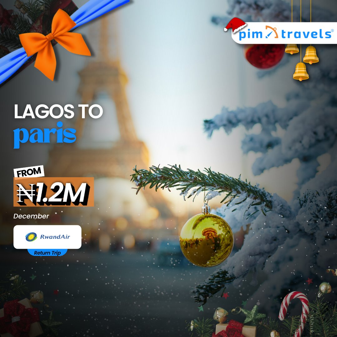 pimtravels_ng's tweet photo. Christmas dreams deserve to take flight! 🎅🎄
Book now for exclusive holiday deals that’ll make your travel plans shine. ✈️
#HolidayDeals #FlyWithPIM #DecemberTravel #pimtravels #LagosFlights #TravelChristmas I Burna I Ini Edo I Bad Girl I https://t.co/djjho8dhD9
