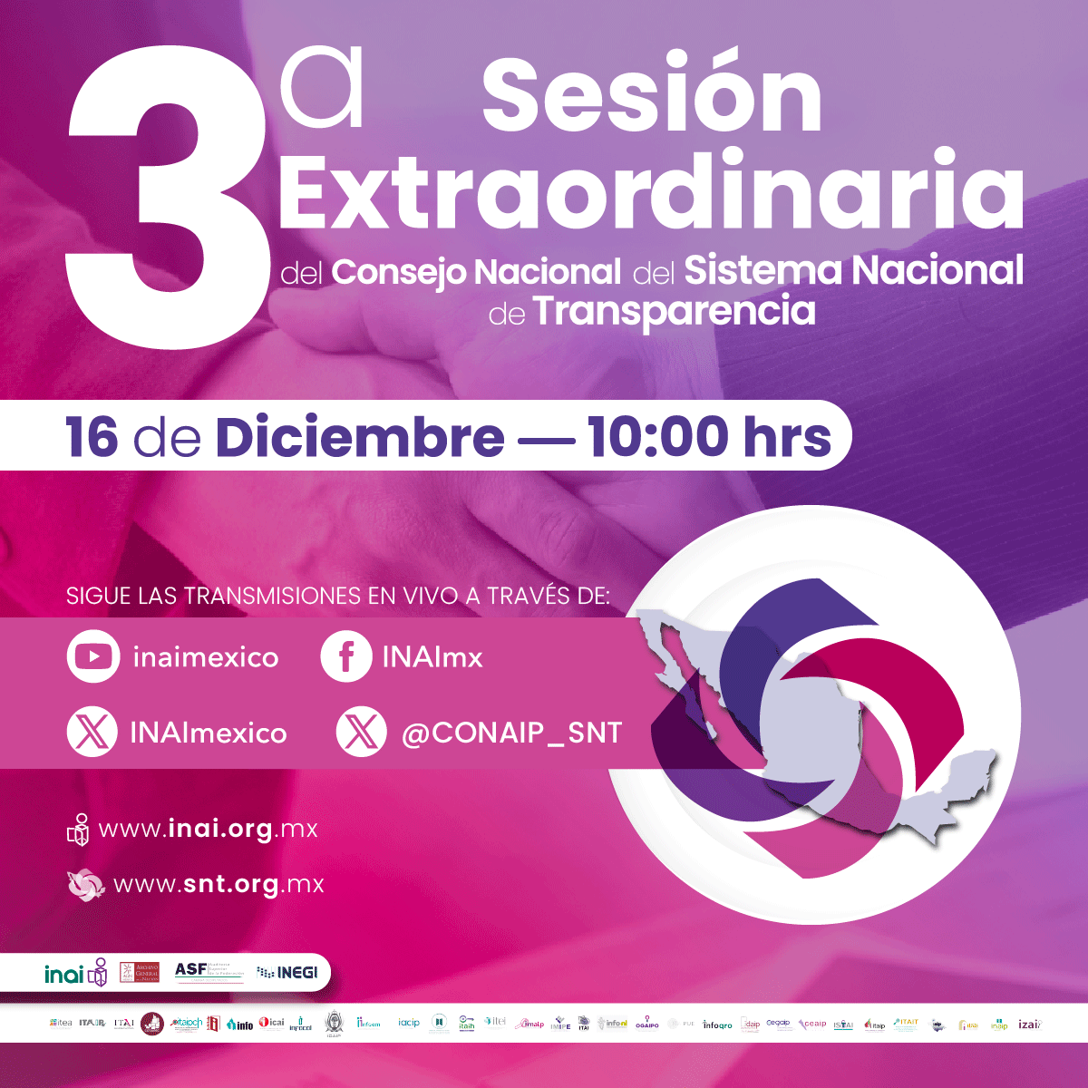 #NoTeLoPierdas
Hoy se realizará la 3a Sesión Extraordinaria del Consejo Nacional del Sistema Nacional de Transparencia. Será nuestra última sesión del año.

Síguela #EnVivo en <a href="/INAImexico/">INAI</a>