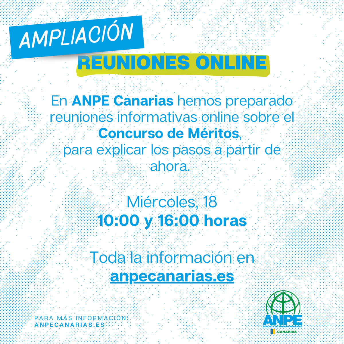 🌐 Ante la alta demanda y amplia participación en nuestras reuniones informativas sobre el Concurso de Méritos, decidimos sumar una nueva jornada al calendario.

👉 Este miércoles, a las 10:00 y a las 16:00 horas 

🔗 Apúntate aquí forms.gle/VSDJDAEchTE7bQ…