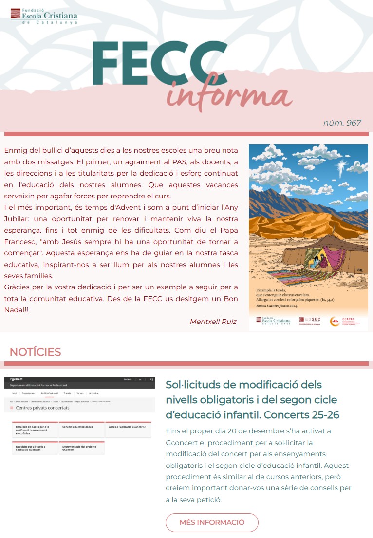 📩 Aquest és el darrer #FECCinforma del 2024... És per això que des de la FECC us agraïm tot l'esforç dut a terme durant aquest any i us desitgem un Bon Nadal! 🎄🌟

🔗 Llegiu el butlletí: fecc.acblnk.com/show/2986709/U…