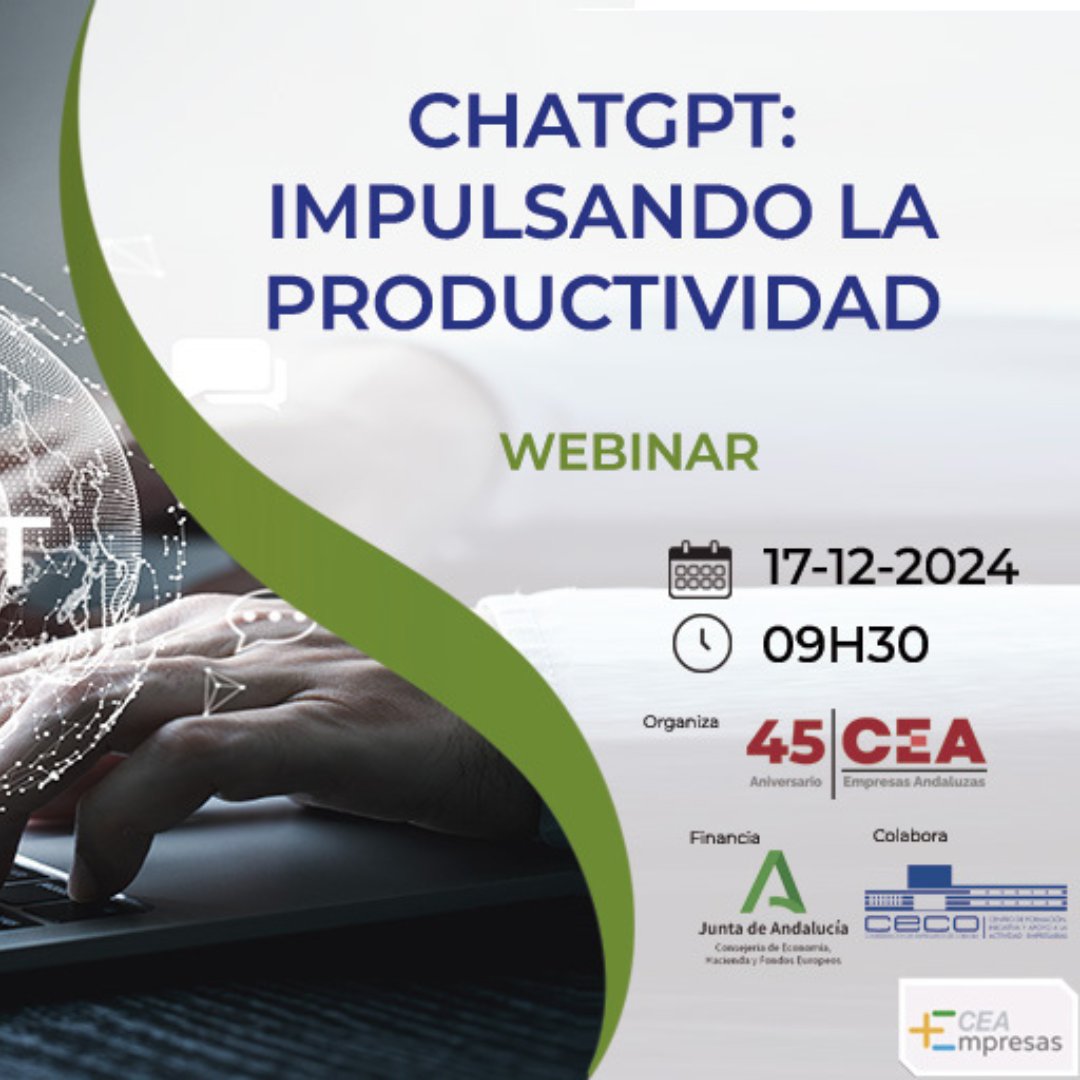 📌Webinar gratuito sobre el uso de #ChatGPT #MasEmpresas

⌛Martes 17 📷 9.30 horas

❗masempresas.cea.es/webinar-chatgp…

<a href="/CECOes_/">CECO</a> <a href="/CECOemplea/">CECO Formación y Empleo</a> #CórdobaEsp