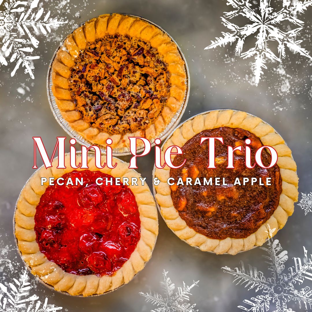 Big pie energy, bite-sized charm. 🥧🎉 Our Mini Pie Trio brings pecan, cherry, and caramel apple to the holiday table for maximum merry. Why choose just one pie when you can have three times the cheer?