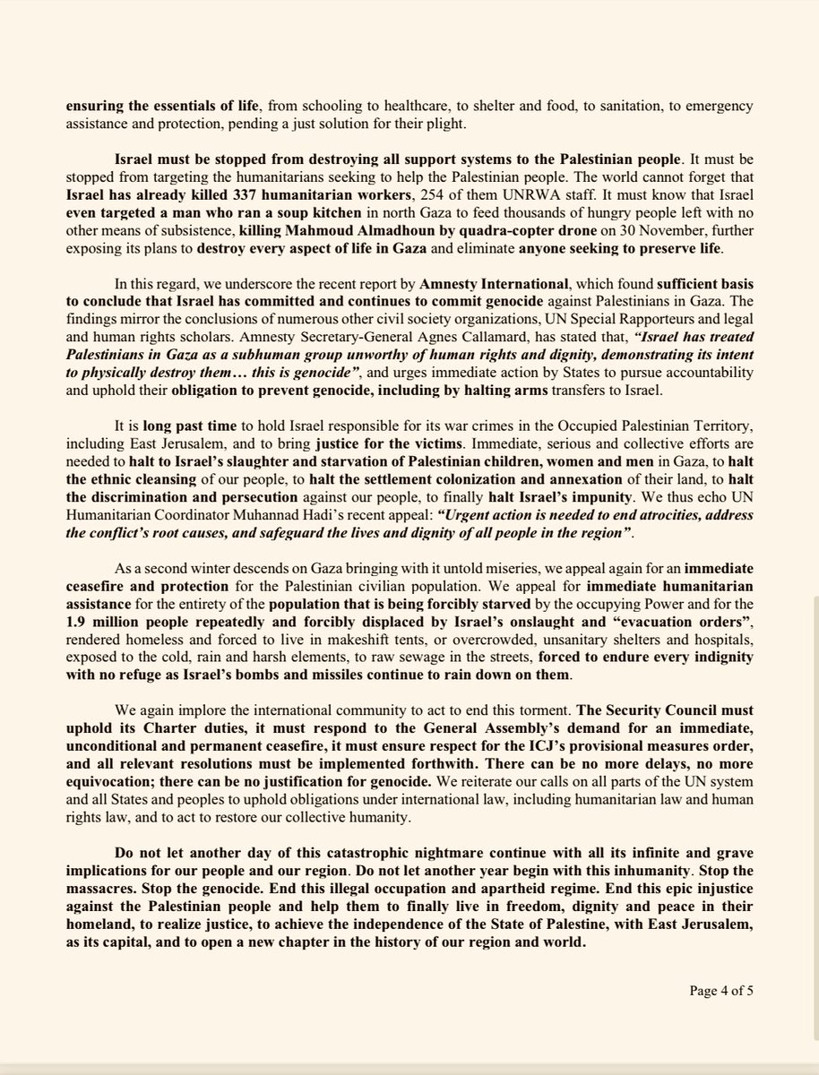 Read our letter in its entirety below as delivered to the <a href="/UN/">United Nations</a> today: 

“436 days, Israel, the occupying Power, has waged a genocidal war in the occupied Gaza Strip, targeting the civilian population and all that sustains life, including humanitarians who seek to preserve it. For