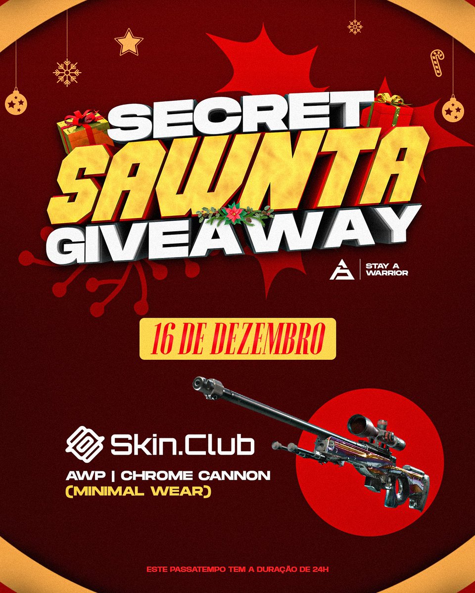 🎁 SECRET SAWNTA GIVEAWAY 🎁

Não precisas de esperar por dia 25 para receberes a primeira prenda de Natal. 😊

👉 Follow <a href="/sawggofficial/">SAW</a> &amp; <a href="/skinclubmedia/">SKIN.CLUB</a>
👉 Like &amp; Repost

Tens 24 horas para participar, boa sorte!