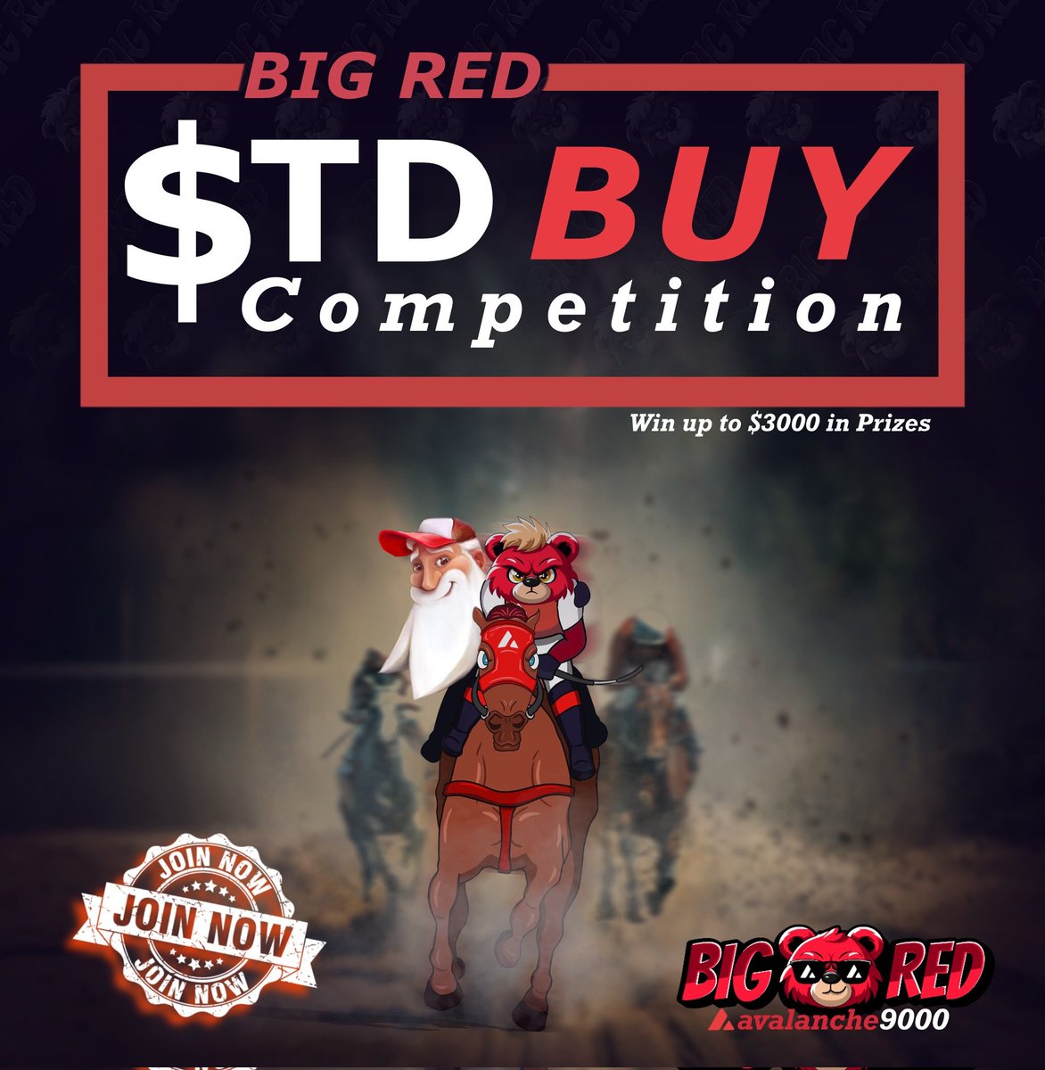 HorseRwa's tweet image. 🚨 Big Red $TD Buy Competition!

AVAX9000🔺️and the season of giving is here! 💝  
We’re spreading the cheer with a massive $3,000 in $TD up for grabs. Ready to win big? Here’s your chance to take home your share of the prize pool.  

How to Enter:  
1️⃣ Buy at least 1 AVAX worth…