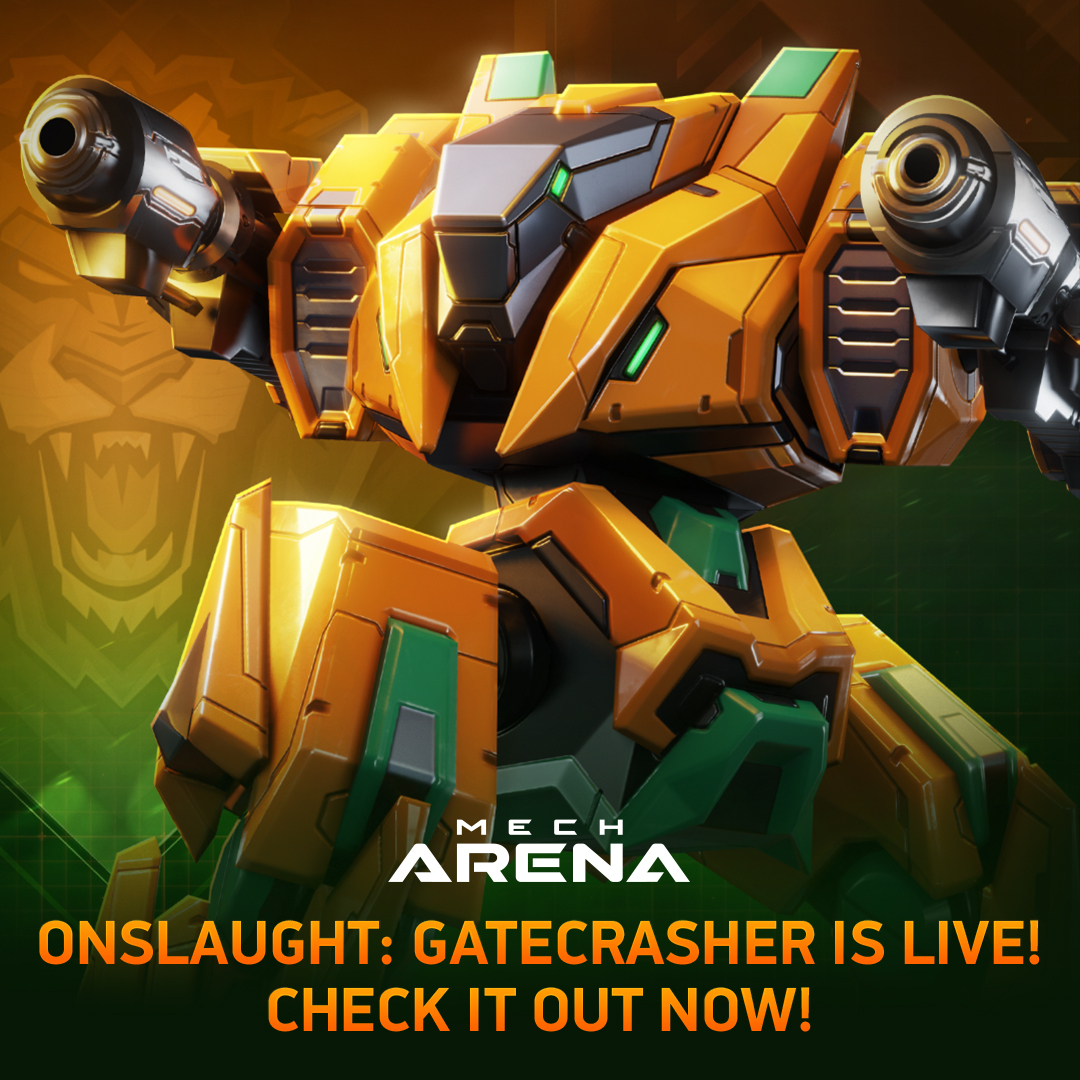 MechArenaMobile's tweet photo. 💀🔫 Take on the new Onslaught Campaign featuring #Gatecrasher and prove your skills!
🔥 Defeat waves of enemies using Gatecrasher and fight to secure your place on the leaderboard.
❗️ It's only available if you've reached 45,000 XP. Take part before it's too late!
#MechArena https://t.co/QRN21wrwTt