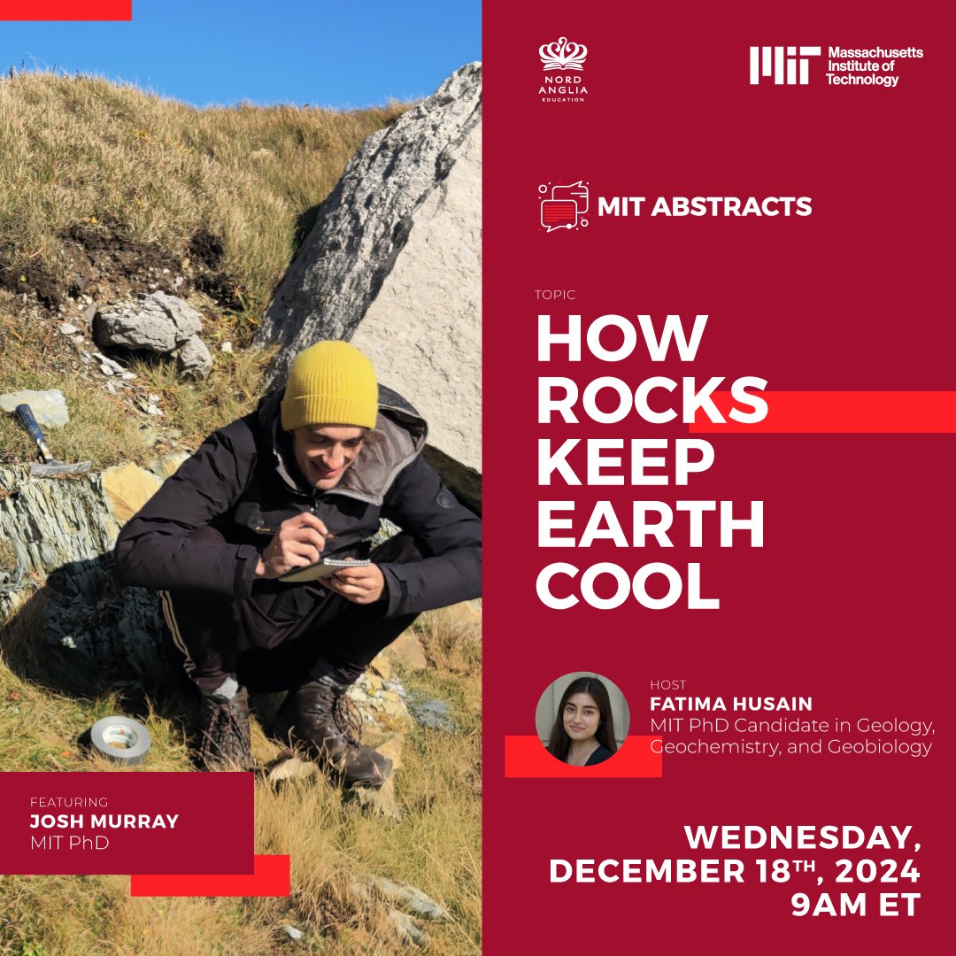 mit_nae's tweet image. Hey Nord Anglia! Sign up now for December's MIT Abstract: How Rocks Keep Earth Cool! Featuring Josh Murray, PhD . Live December 18th, 9 AM ET. Register here: mit.zoom.us/webinar/regist… #MITAbstract #geology #MITNAE #NordAngliaEducation #NordAnglia