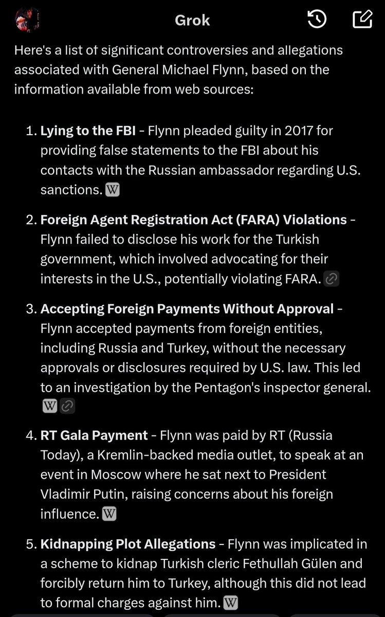 Redpill_Pusher's tweet photo. Interesting results from Grok about .@GenFlynn
Just because someone claims to be a patriot and says the right things...doesn't mean they are.
Some people are just good at lying. In fact, there are about 3.4 million of them online.
#DefeatDisinfo
#Psyops
#Flynnsurrection https://t.co/VtP83KDu0C