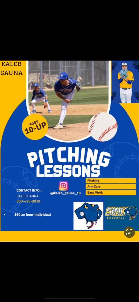 Here is an opportunity for your youngsters to work with a former Owl Baseball Great, Kaleb Gauna!!