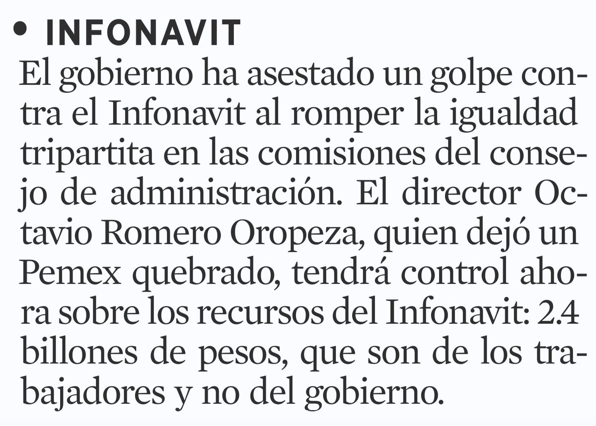 ⚠️ Otro buen apunte sobre el atraco del <a href="/Infonavit/">Infonavit</a> es el de <a href="/SergioSarmiento/">Sergio Sarmiento</a> en <a href="/Reforma/">REFORMA</a>