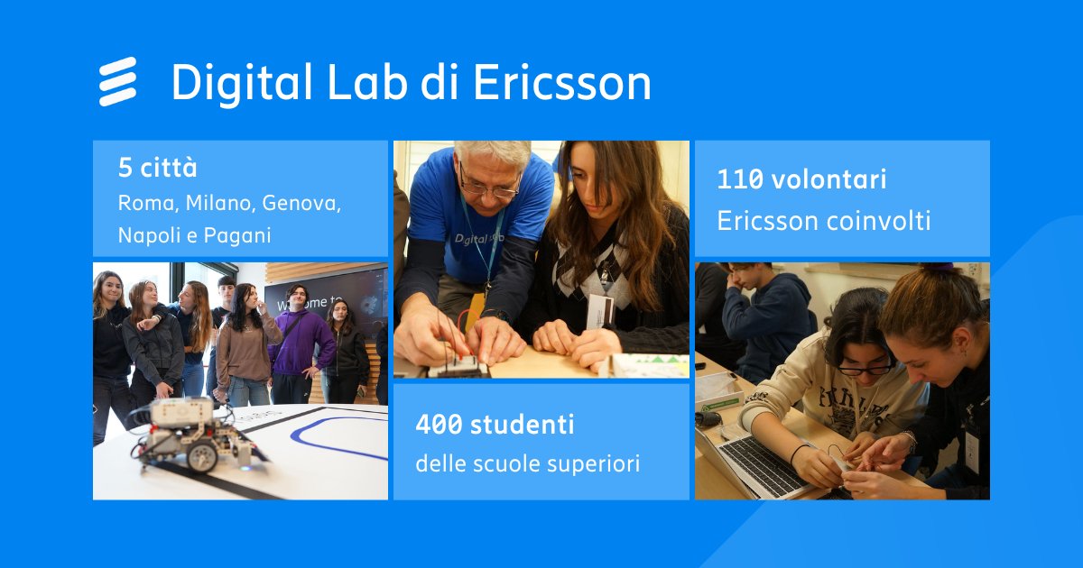 Al via la quinta edizione del #DigitalLab di Ericsson! Da Milano a Napoli, passando per Genova, Pagani e Roma, saranno oltre 400 gli studenti alle prese #robotica, #AI ed #elettronica, guidati da 110 volontari del #TeamEricsson.

Leggi qui: m.eric.sn/JFvc50UrSe0