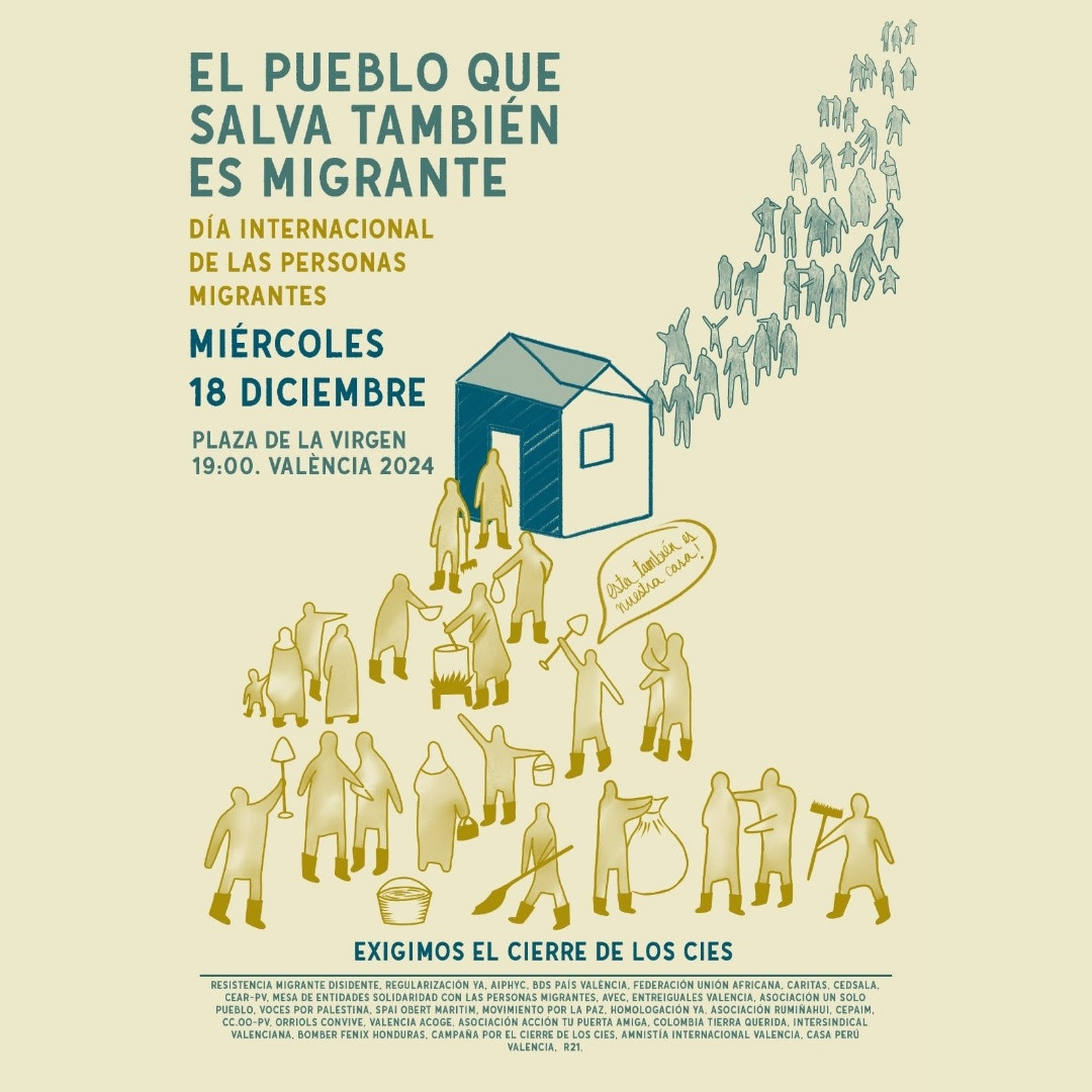 CIEsNO's tweet photo. 18 de diciembre, día internacional de las personas migrantes. Plaza de la Virgen (València) a las 19h

EL PUEBLO QUE SALVA TAMBIÉN ES MIGRANTE 

#CIEsNO #StopDeportaciones #StopRacismo #RegularizacionYa #DDHH https://t.co/yGNEZmlZIl