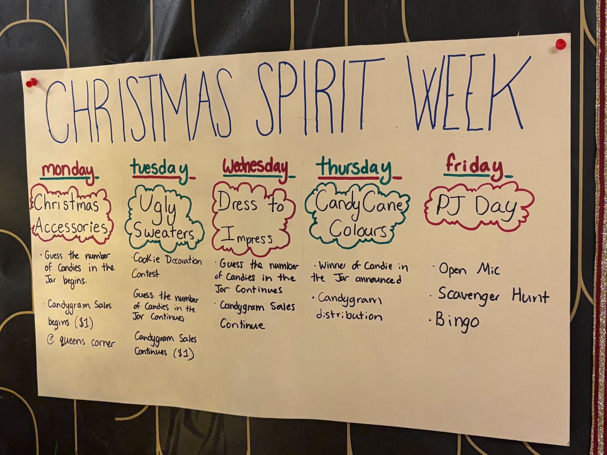 It's Christmas Spirit Week @ QE! Here's what we have going on for our spirit days. Thank you to our student council for organizing!