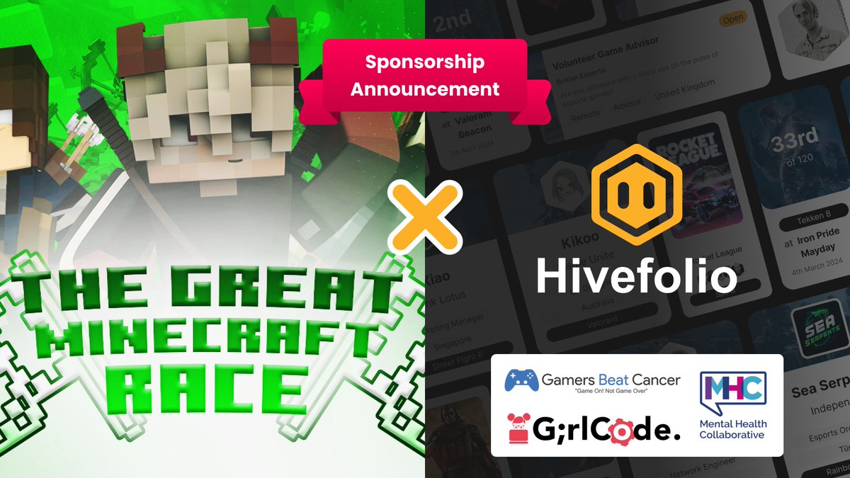 <a href="/Hivefolio/">Hivefolio</a> is proud to be a sponsor for the ‘The Great Minecraft Race’ gaming event. The event aims to raise money and awareness for some fantastic charities, <a href="/GamersbeatC/">Gamers Beat Cancer</a>, <a href="/MentalHealthCol/">Mental Health Collaborative</a> and <a href="/GirlCode_za/">GirlCode👩💻</a> 🌟

Anyone can participate in this great event as an individual or as a