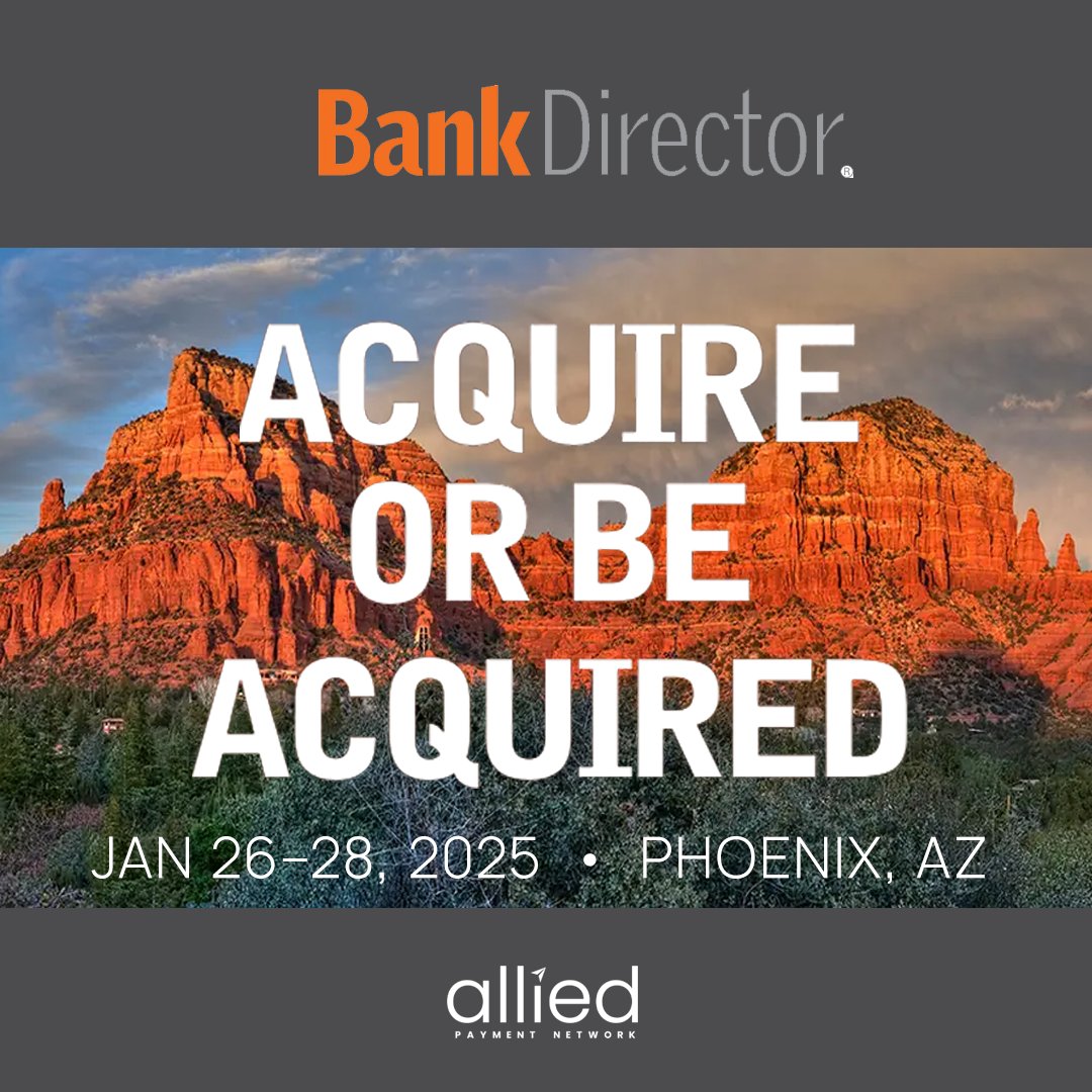 <a href="/AlliedPayment/">Allied Payment</a> looks forward to sharing our expertise on digital money movement and world-class payments tools at the <a href="/BankDirector/">Bank Director</a> Acquire or Be Acquired Conference #AOBA, Jan 26–28 in Phoenix.

hubs.ly/Q02_HmM90