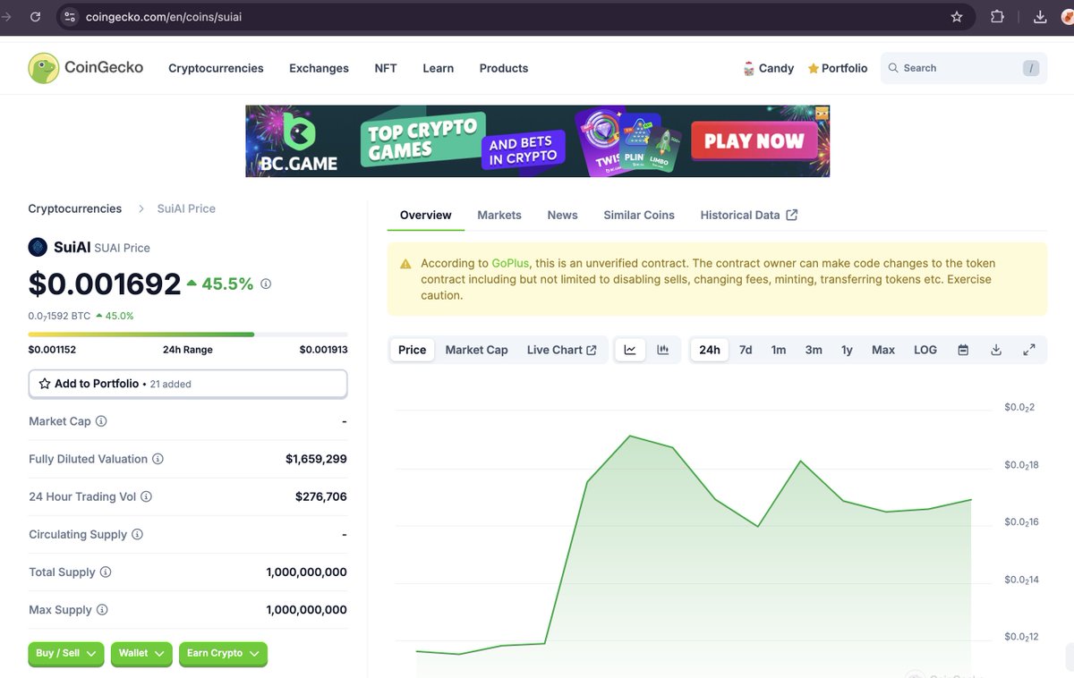 SuiAIFun's tweet photo. 🚀 $SuAI is officially listed on @Coingecko! 🚀

This is just the beginning for the AI Agent trend on the @Suinetwork! The future is now, and we’re just getting started! 🔥

🔗 CGC Link:
https://t.co/hCJqZUueIU
📈 Trade $SuAI:
https://t.co/XD1AI1a0zC
😍 Join our community:
https://t.co/lw3ptpPA5v
Let’s take $SuAI to new heights! 🚀🌟
#SuAI #SuiAI #CGC #AIAgent