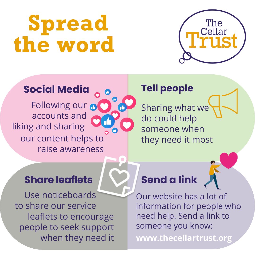 As well as donations and fundraising, there are lots of ways that you can support us. Sharing our messages to raise awareness of our services could really help someone who needs it, particularly over the winter period 👉 thecellartrust.org