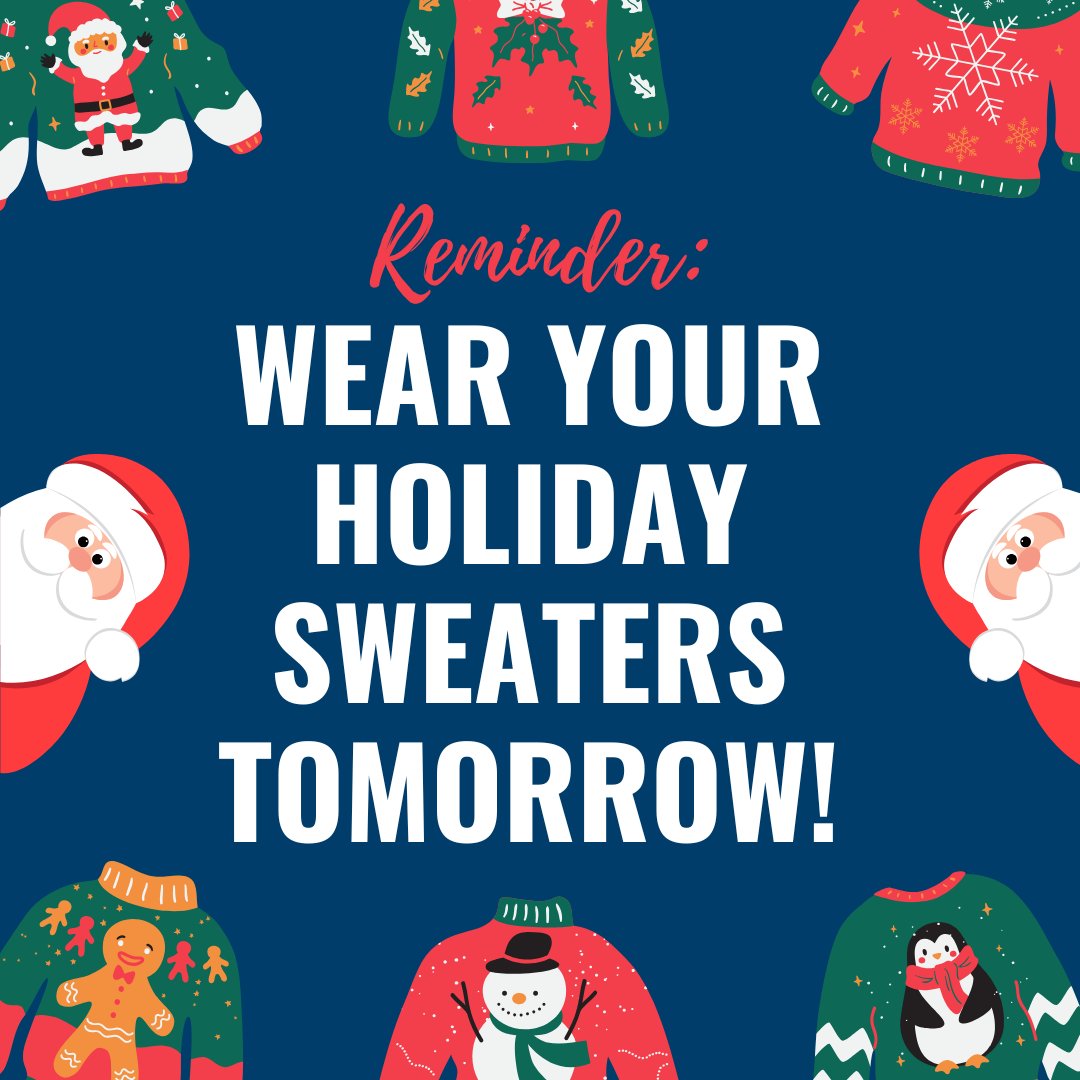 🎄✨ Holiday Sweater Day Reminder! ✨🎄

Don’t forget to wear your coziest, silliest, or most festive holiday sweater to school tomorrow! Whether it's covered in snowflakes or reindeer, let’s spread some cheer and kick off the season in style!🎄

#teamWFISD
