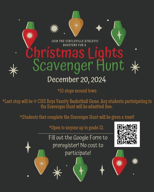 🎄 Join the Athletic Boosters for a Christmas Lights Scavenger Hunt this Friday, Dec. 20! 🎄 Fill out the Google form to preregister: forms.gle/enybMqB9dJt6jE…