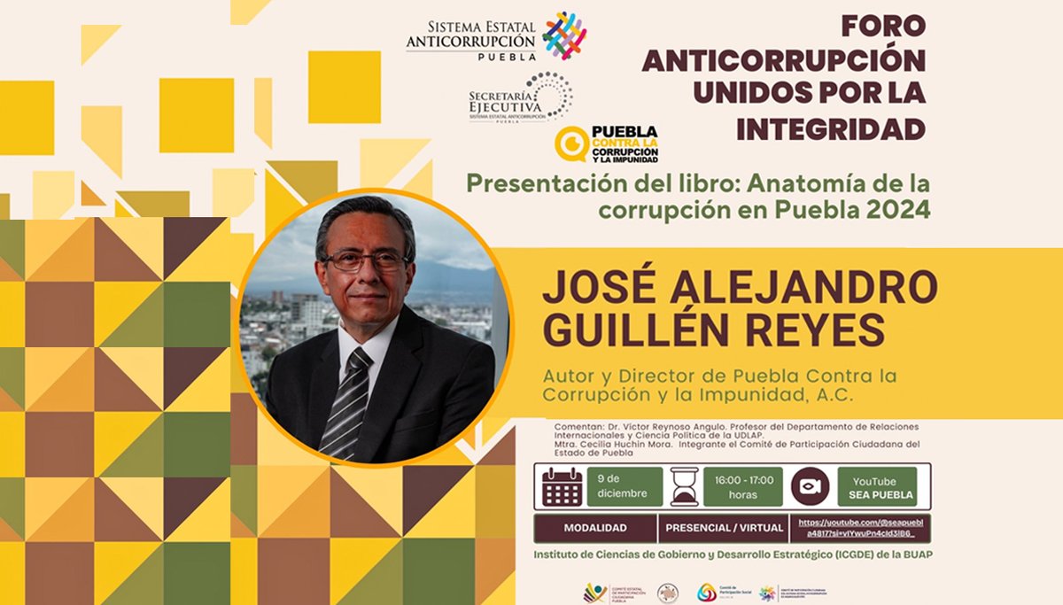Presentación del libro "Anatomía de la Corrupción 2024"  en ICGDE (Instituto de Ciencias de Gobierno y Desarrollo Estratégico) de la BUAP
youtu.be/Cu3bwKX-Ipg?si…